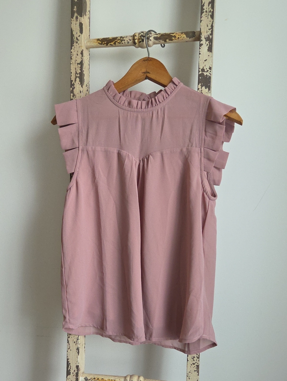 Ruffled Neck Dusty Rose Sleeveless Camisole